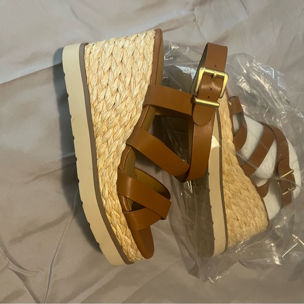 Soda Brown Wedge Shoes with Jute Sole